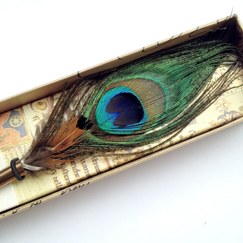 EC/09 意大利蓝孔雀羽毛金属沾水笔礼盒 | Francesco Rubinato - 蘸水笔 - 其他材质 咖啡色