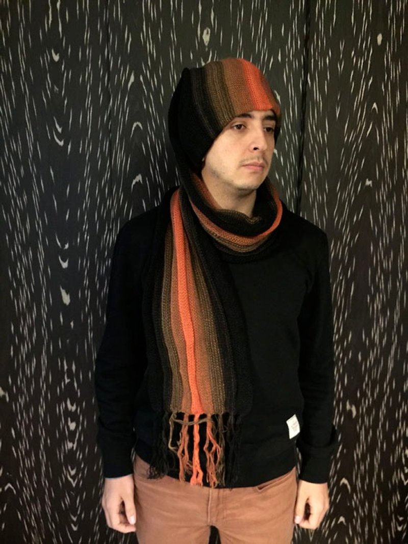 秘鲁针织两用毛巾毛帽-橘咖 - 丝巾 - 其他材质 橘色