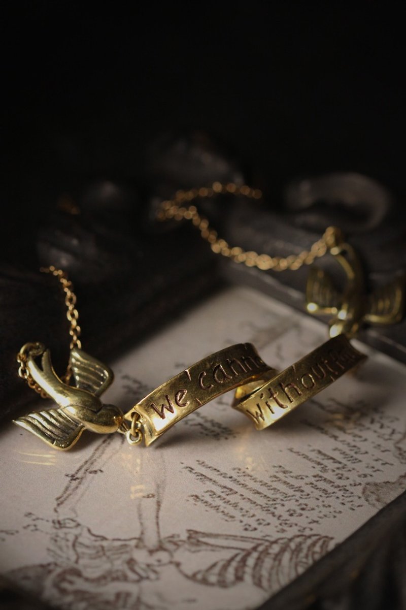 Swallows with Aristotle Quote We can not learn without pain Ribbon Necklace. - 项链 - 其他金属 
