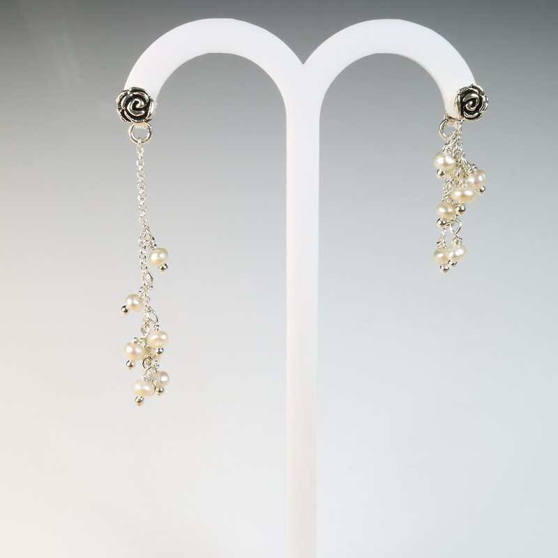 天然珍珠多变式纯银耳环 - 耳环/耳夹 - 宝石 白色