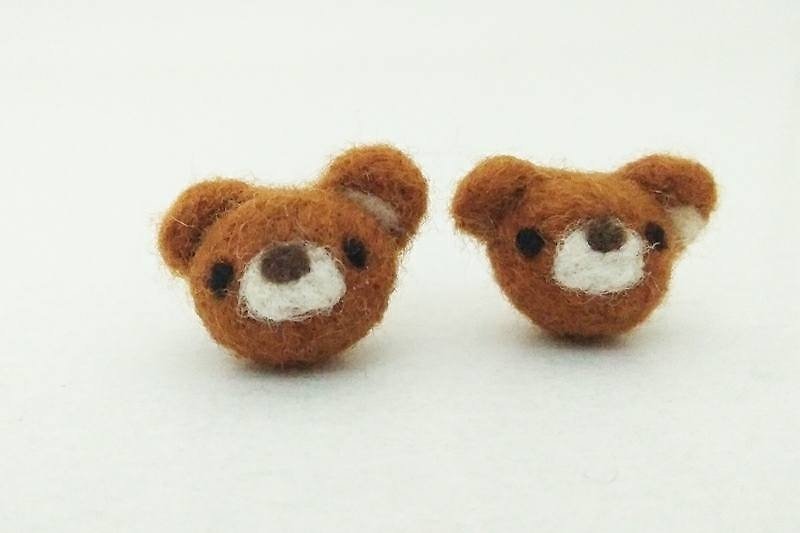 miniyue 羊毛毡 迷你耳针 棕熊 台湾制造 全手工 - 耳环/耳夹 - 羊毛 咖啡色