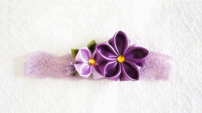 手作紫色丝带花婴儿女童头饰 - 围嘴/口水巾 - 其他材质 紫色