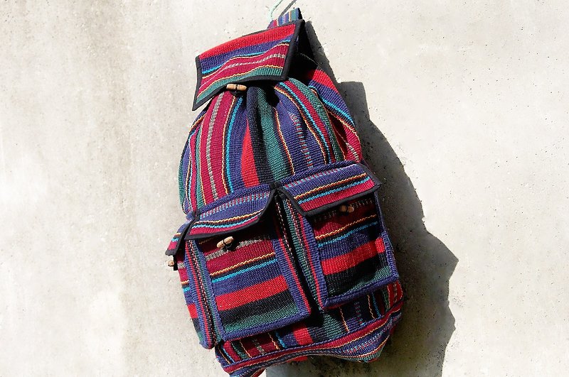编织手感棉后背包-红蓝绿色系 - 后背包/双肩包 - 棉．麻 红色
