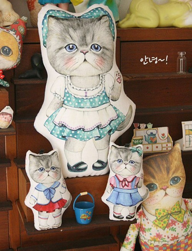 超萌感。韩国插画家设计~手缝布猫娃 绿点点女仆 - 玩偶/公仔 - 其他材质 