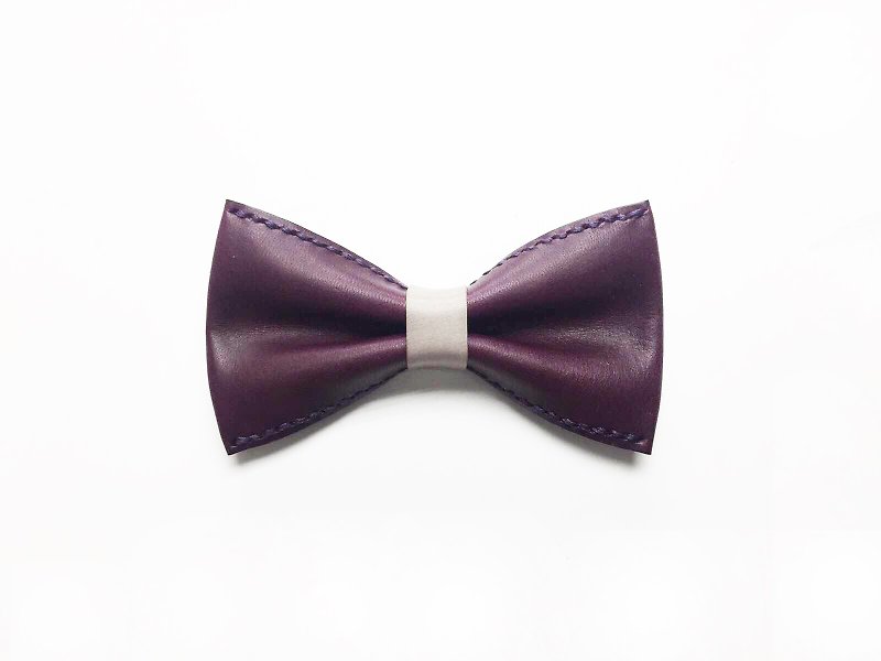 紫色皮革煲呔 Bowtie 配灰色带 - 领带/领带夹 - 真皮 紫色