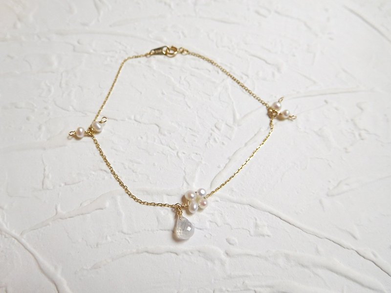 水滴月光石珍珠纯14K金手链 - 手链/手环 - 纸 白色