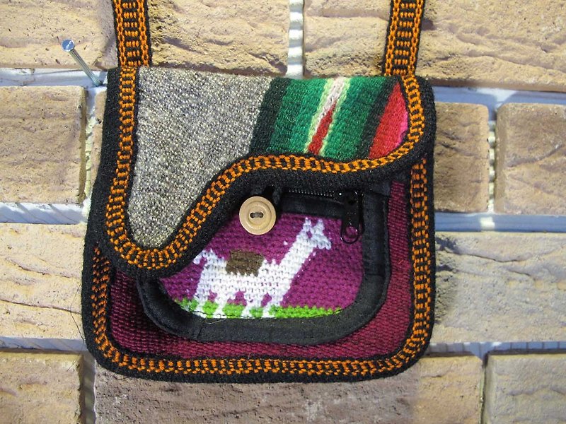 秘鲁骆马古布 编织随身侧方包-桃红 - 侧背包/斜挎包 - 其他材质 多色