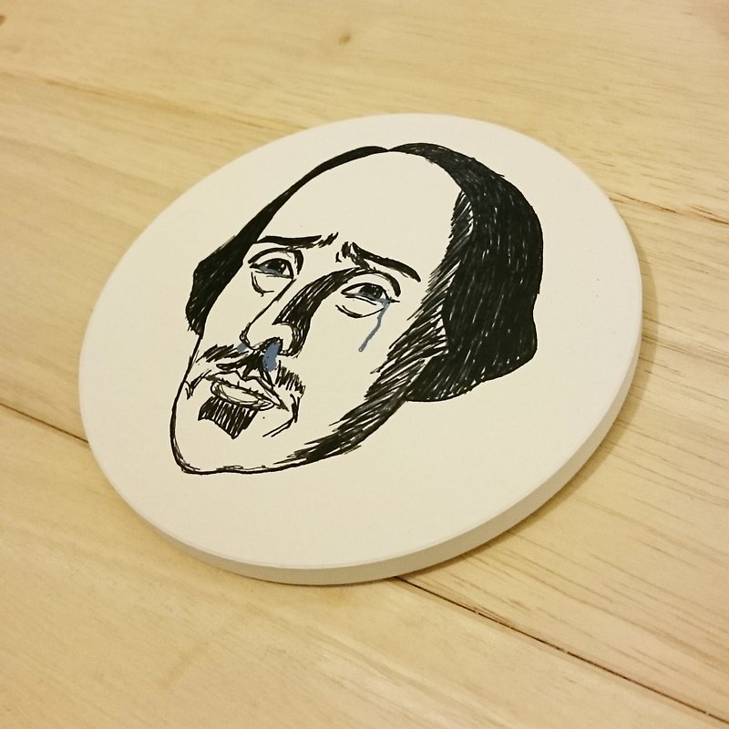 【莎士比亚先生哭哭】搞笑陶瓷吸水杯垫 - 杯垫 - 其他材质 白色