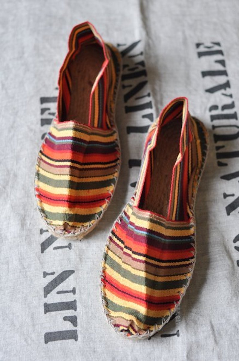 法国草编鞋(可乐彩条) - 女款休闲鞋 - 植物．花 多色