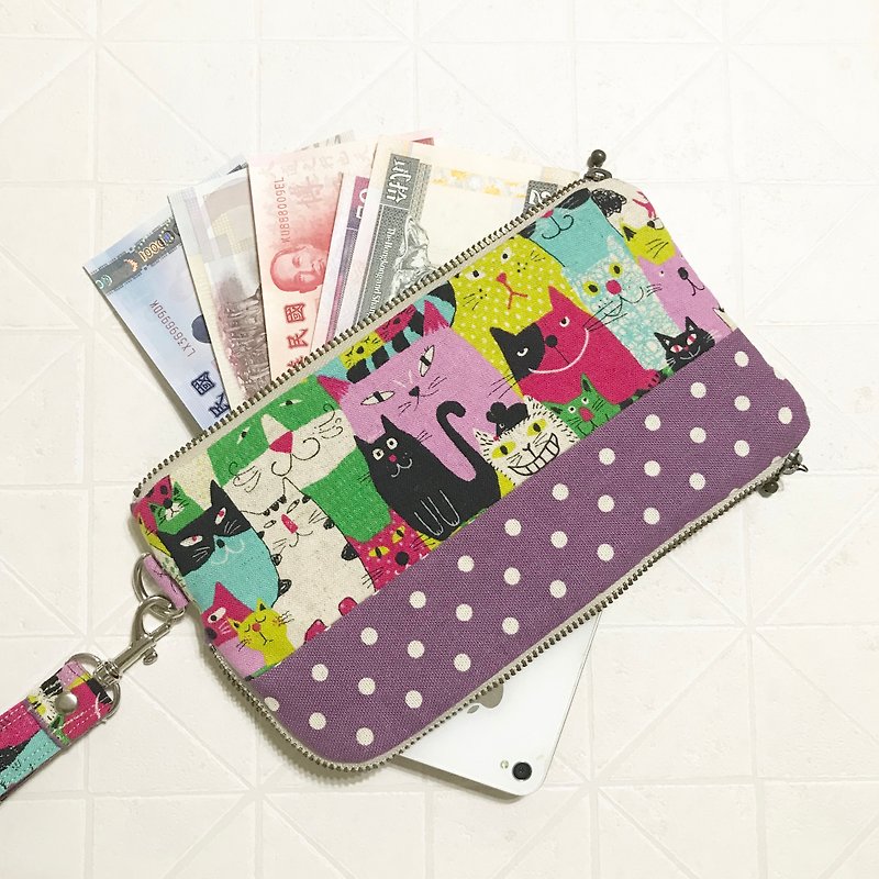 猫咪  手机包及钱包2用收纳袋   手机袋-- (定制) 08035 - 其他 - 棉．麻 紫色