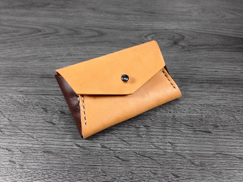 MICO 手缝皮革信封小皮夹(浅茶拼焦茶) - 皮夹/钱包 - 真皮 橘色