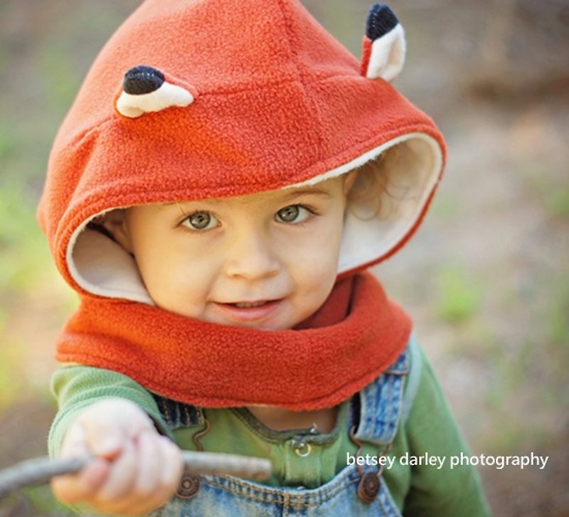 意大利Mondo Rotondo 脖围+连帽设计 小狐狸暖暖帽围 2-5岁 - 围嘴/口水巾 - 其他材质 红色
