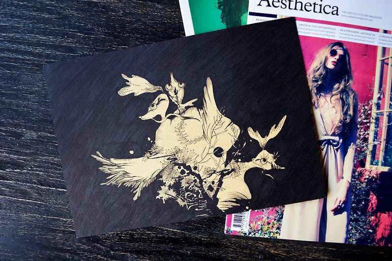 Daphne H.C. Shen 鸟 浮世绘 原稿画作 艺术家插画作品 水墨风格 - 订制画像 - 纸 黑色
