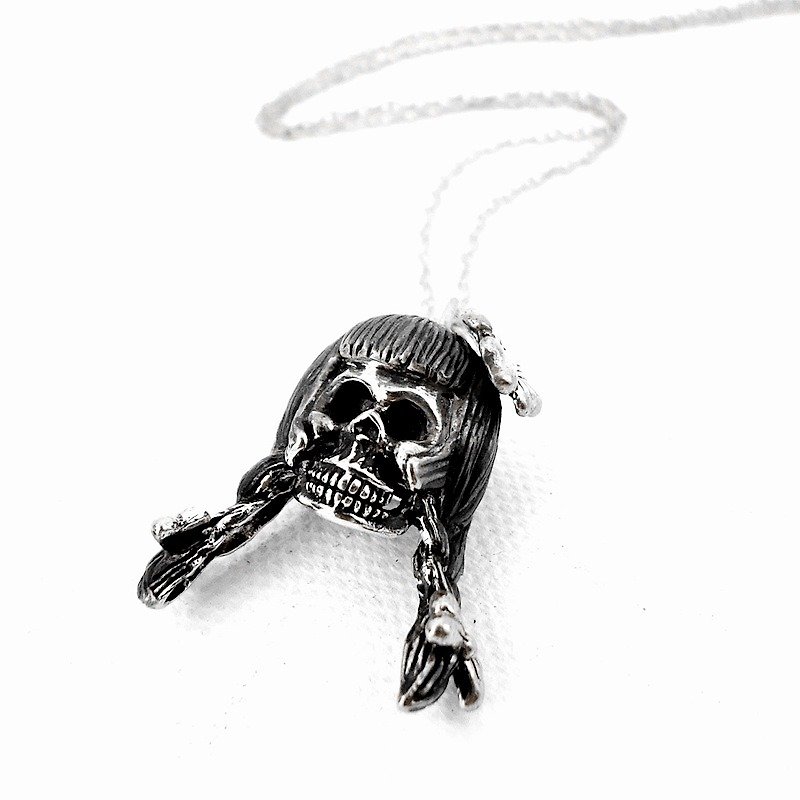 Zodiac pendant Virgin skull for Virgo in white bronze and oxidized antique color ,Rocker jewelry ,Skull jewelry,Biker jewelry - 项链 - 其他金属 