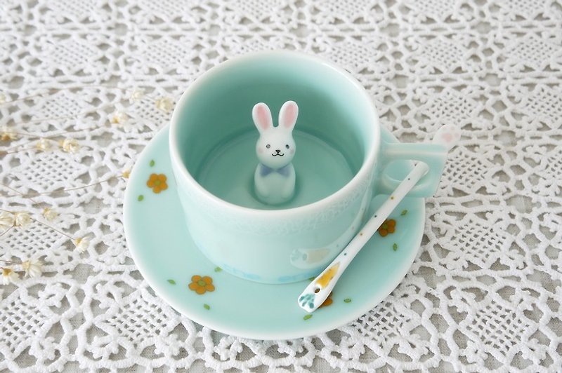 三浅陶瓷|原创奶咖兔创意咖啡杯 小兔子生日礼物创意杯子儿童节 - 咖啡杯/马克杯 - 其他材质 绿色