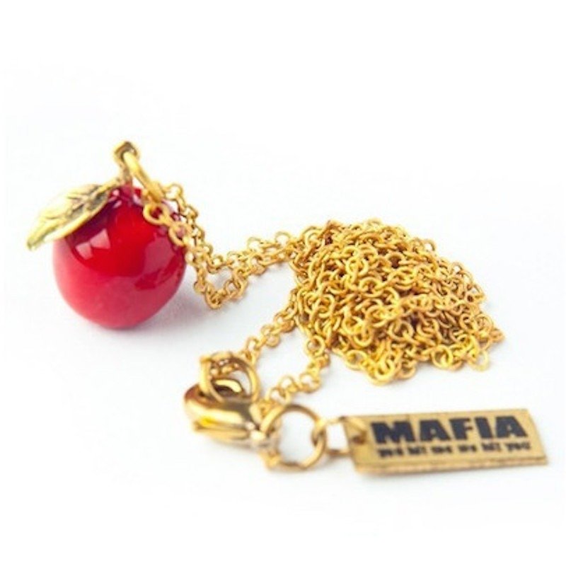 Red apple pendant in brass and enamel color ,Rocker jewelry ,Skull jewelry,Biker jewelry - 项链 - 其他金属 