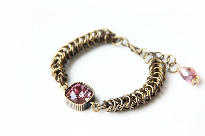 复古怀旧 / 古典红玫瑰 - 黄铜 奥地利水晶 手链 - 手链/手环 - 其他金属 粉红色