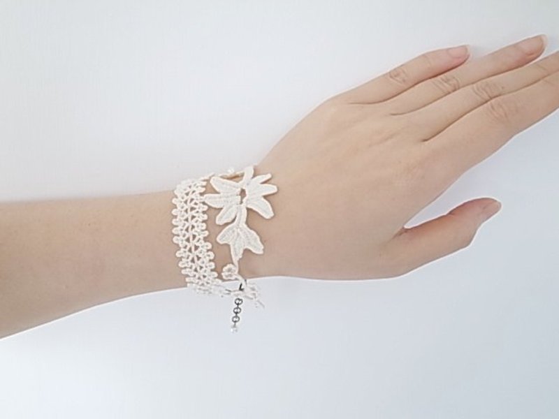手工蕾丝饰品(爱尔兰蕾丝手链---蕾丝艺术)，米白色 - 手链/手环 - 其他材质 白色