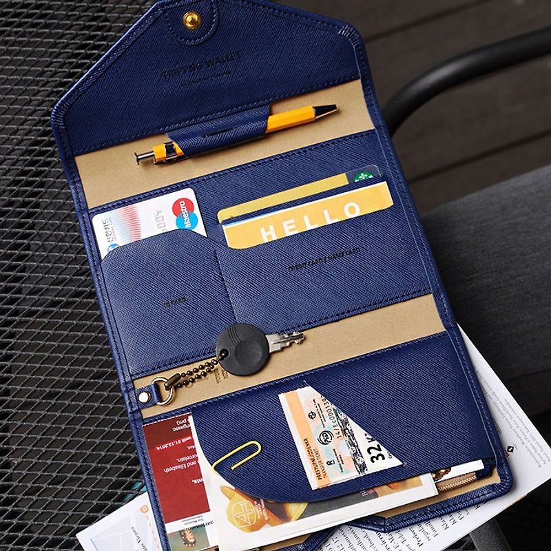 PLEPIC -真爱旅程三折护照皮夹-海军蓝,POJ91729 - 护照夹/护照套 - 真皮 蓝色