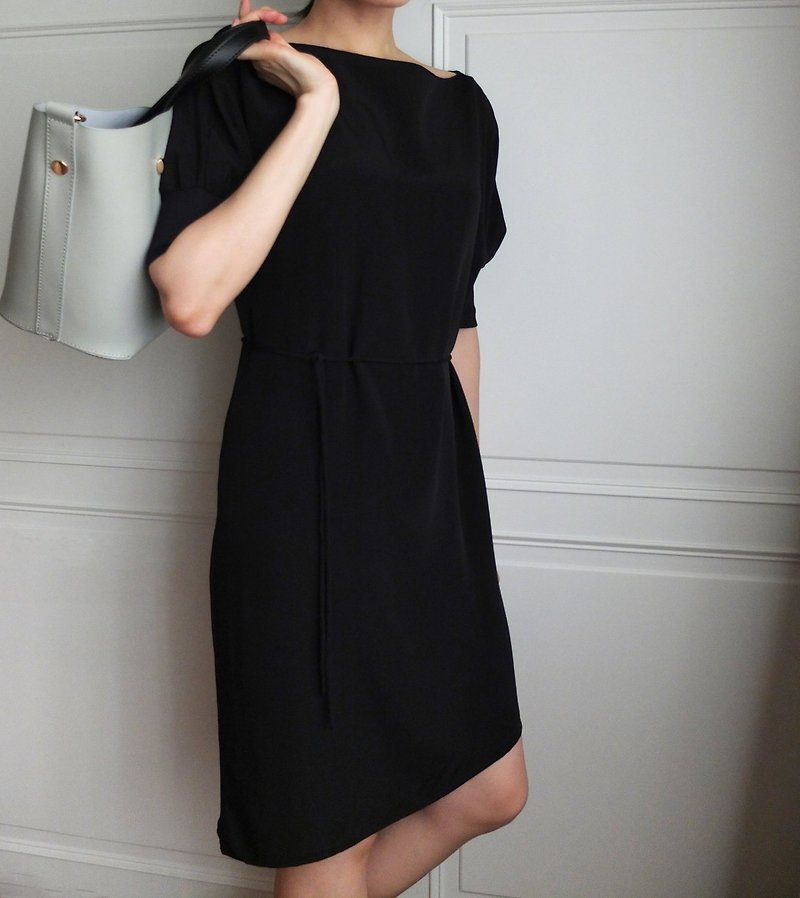 黑色丝质绑带层次洋装(只剩原版样品小码) - 洋装/连衣裙 - 其他材质 黑色