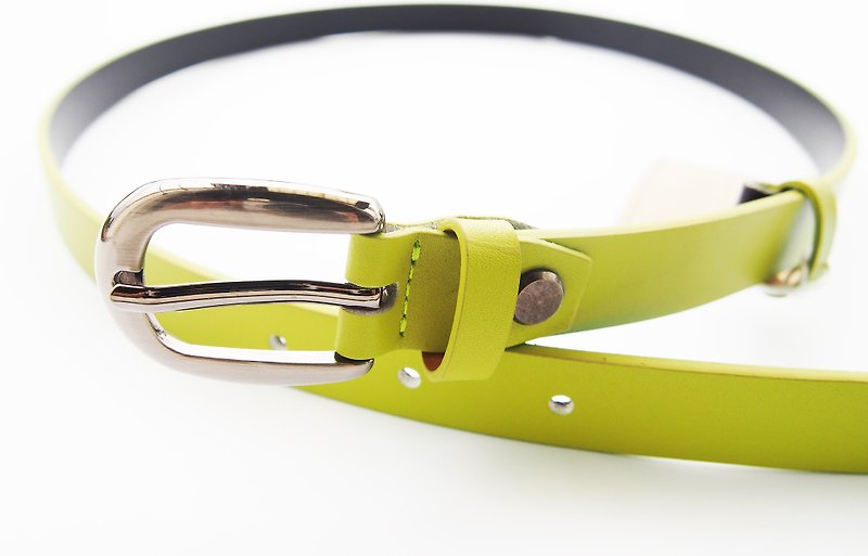 Lime green genuine leather belt with smoke black buckle - woman belt - 腰带/皮带 - 真皮 绿色