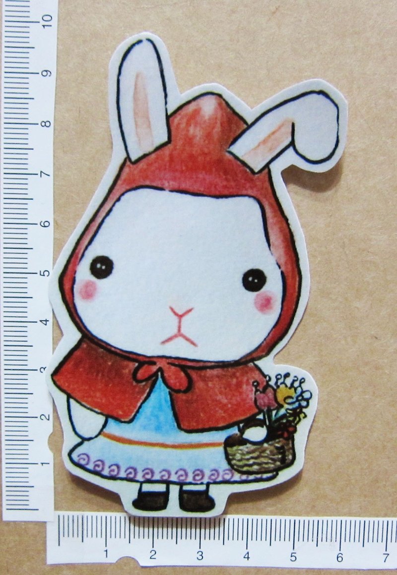 手绘插画风格 完全 防水贴纸  童话故事小白兔 小红帽 Little Red Riding Hood - 贴纸 - 防水材质 白色