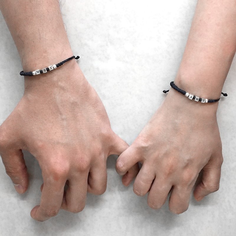 银方块情侣手链 情侣手绳 纯银手绳 银手链 银管手环 (可刻字) - 手链/手环 - 银 