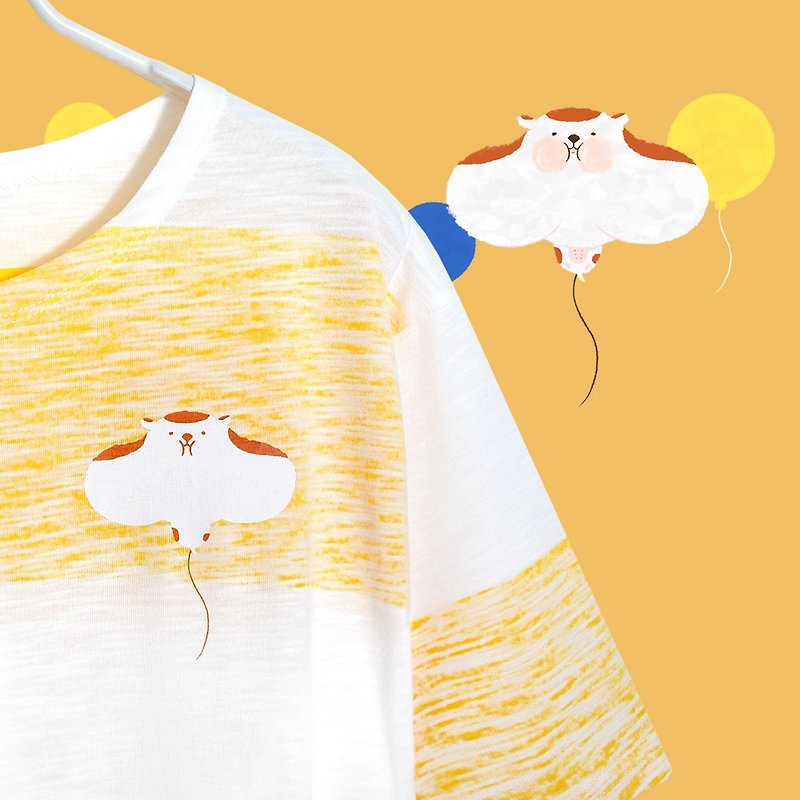 【限量十件】假胖子气球黄金鼠－混色黄条纹长版踢 - 女装 T 恤 - 棉．麻 黄色