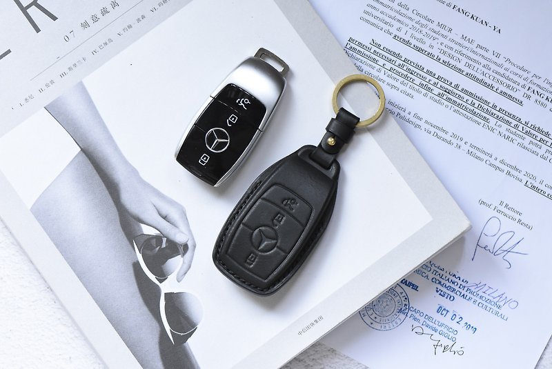 BENZ奔驰汽车植鞣皮革手缝钥匙套/GLC/GLA/C300 - 钥匙链/钥匙包 - 真皮 