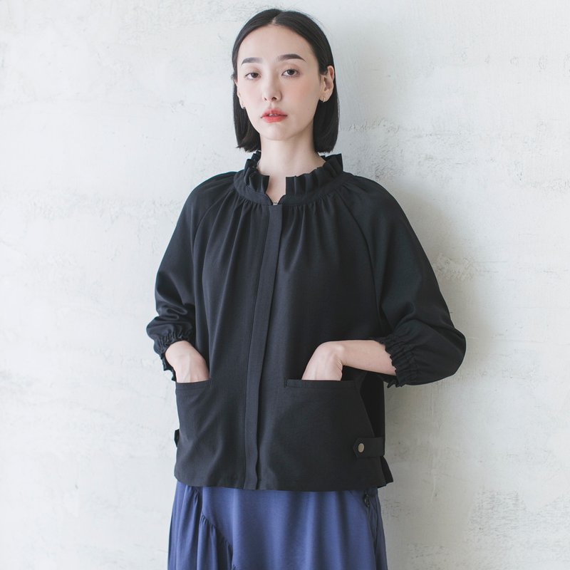 Stretch_延绵抓褶外套_9AF301_黑 - 女装休闲/机能外套 - 棉．麻 黑色