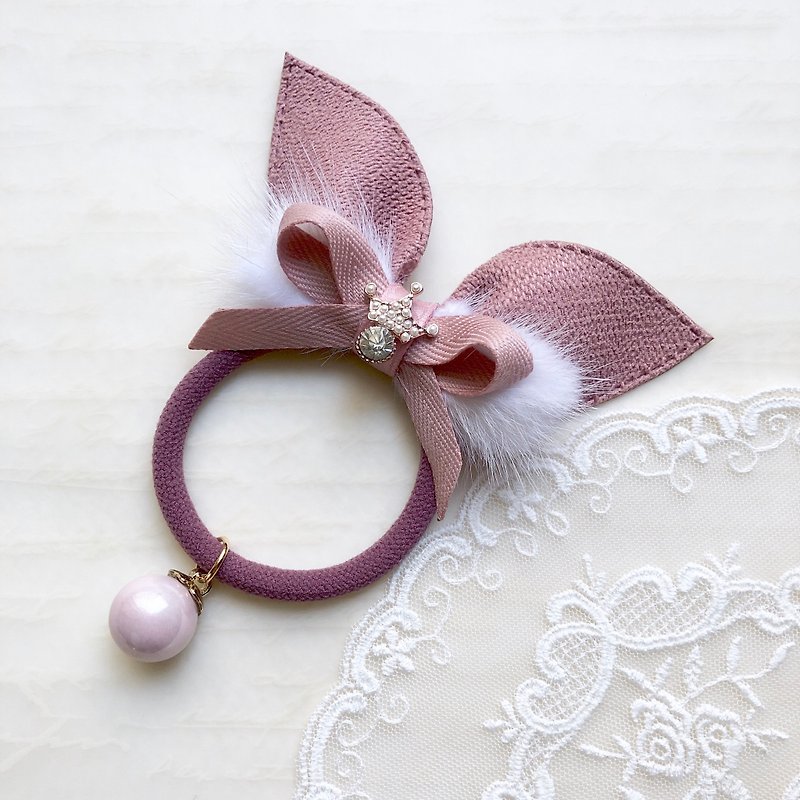针织兔耳朵发束 /藕紫 - 发饰 - 其他材质 粉红色