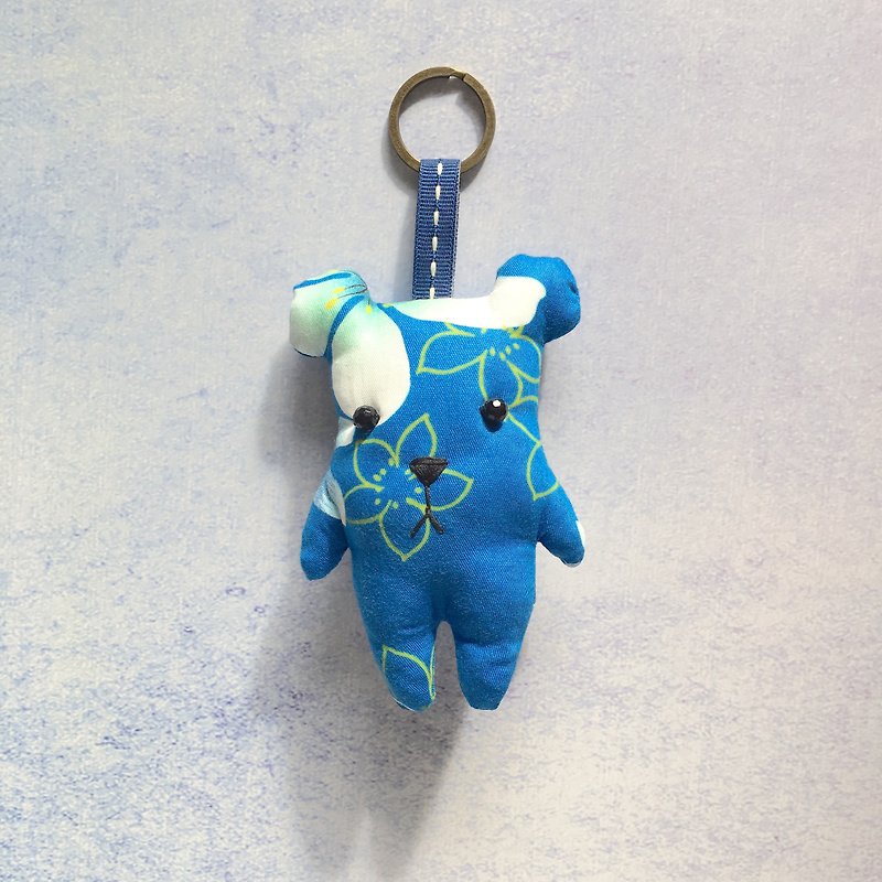 +蓝色油桐花+熊熊钥匙圈 - 吊饰 - 棉．麻 蓝色