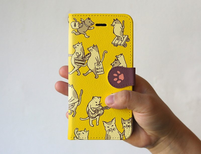 iPhoneカバー・手帳タイプ　猫だらけ　イエロー - 手机壳/手机套 - 纸 黄色