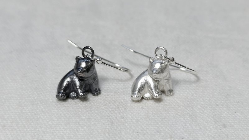 【925银饰 LOU】动物系列 - 熊(单售) - 耳环/耳夹 - 银 银色