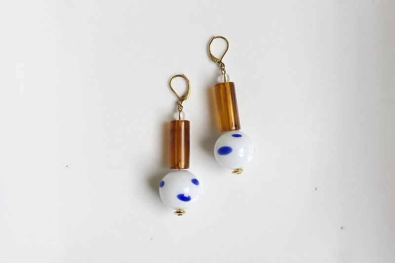 水玉DOT 古董树脂珠泡泡玻璃球耳环 - 耳环/耳夹 - 其他金属 咖啡色