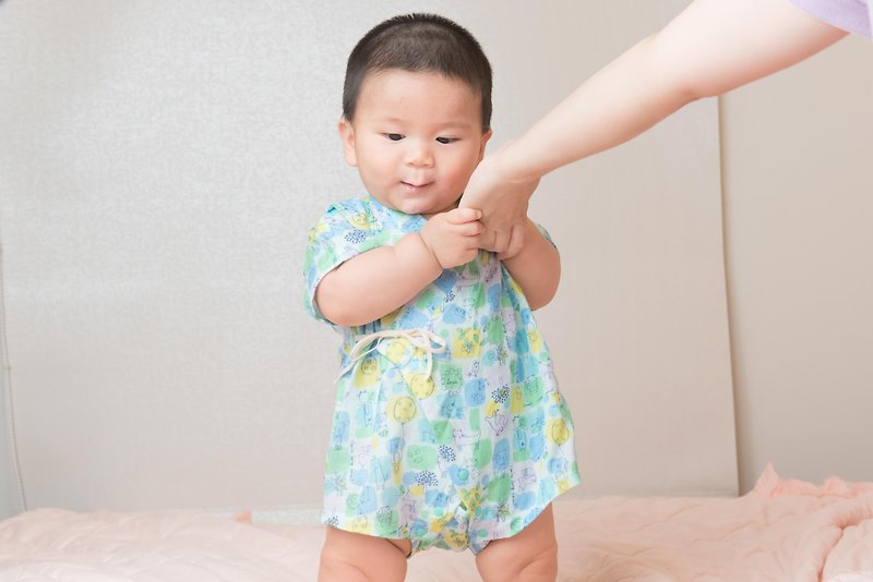 日本甚平纱布衣-快乐宝贝 手作 无毒 浴衣 甚平 婴儿 童装 - 包屁衣/连体衣 - 棉．麻 蓝色