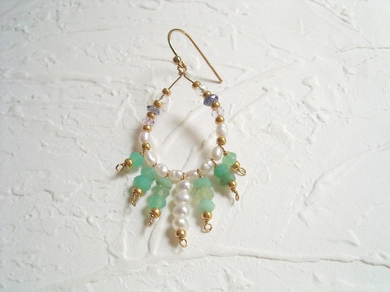 夏日度假风一对珍珠绿宝石耳环特制下订区 - 耳环/耳夹 - 其他材质 绿色
