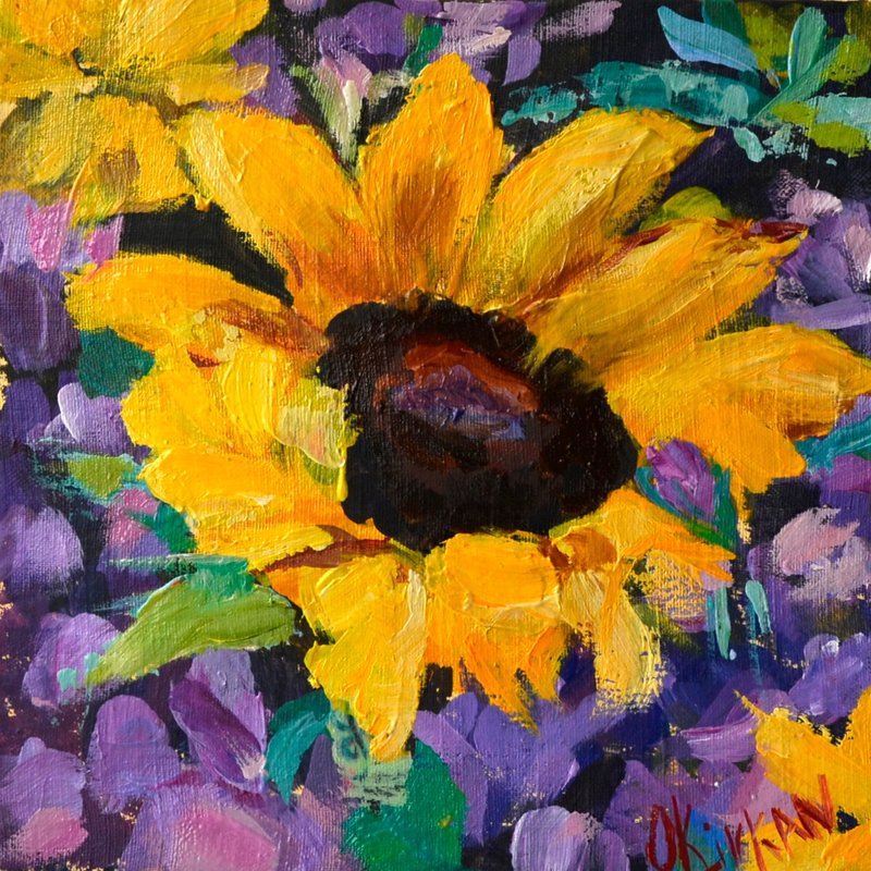 Sunflower Painting Original Floral Art Sunflower Yellow Artwork - 海报/装饰画/版画 - 其他材质 黄色