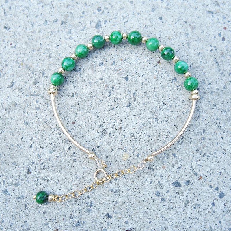 Emerald gift，拈翠-缅甸翡翠花青农绿圆珠/14K注金手链 - 手链/手环 - 宝石 金色