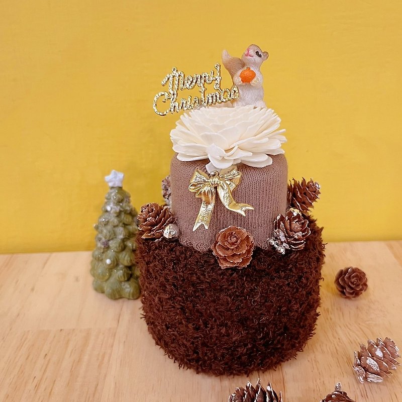 || X'mas || VERNITA - 双层蛋糕花 ,字卡可替换英文生日快乐 - 干燥花/捧花 - 植物．花 咖啡色
