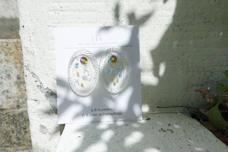 透明麻花相框 记忆的模样耳针 (金) - 耳环/耳夹 - 树脂 透明