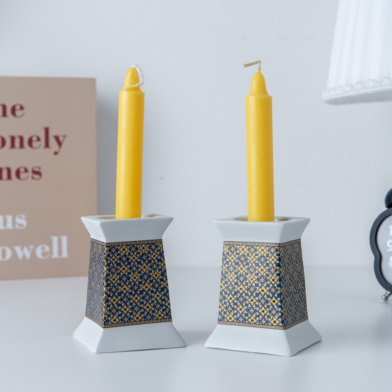 Ceramic candle holder set (1 set of 2 pieces) - 蜡烛/烛台 - 陶 金色