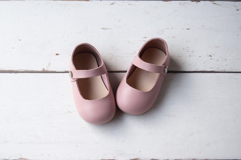 粉色真皮婴儿鞋 学步鞋 女宝宝礼物 周岁照 手作鞋 花童 周岁礼物 - 童装鞋 - 真皮 粉红色