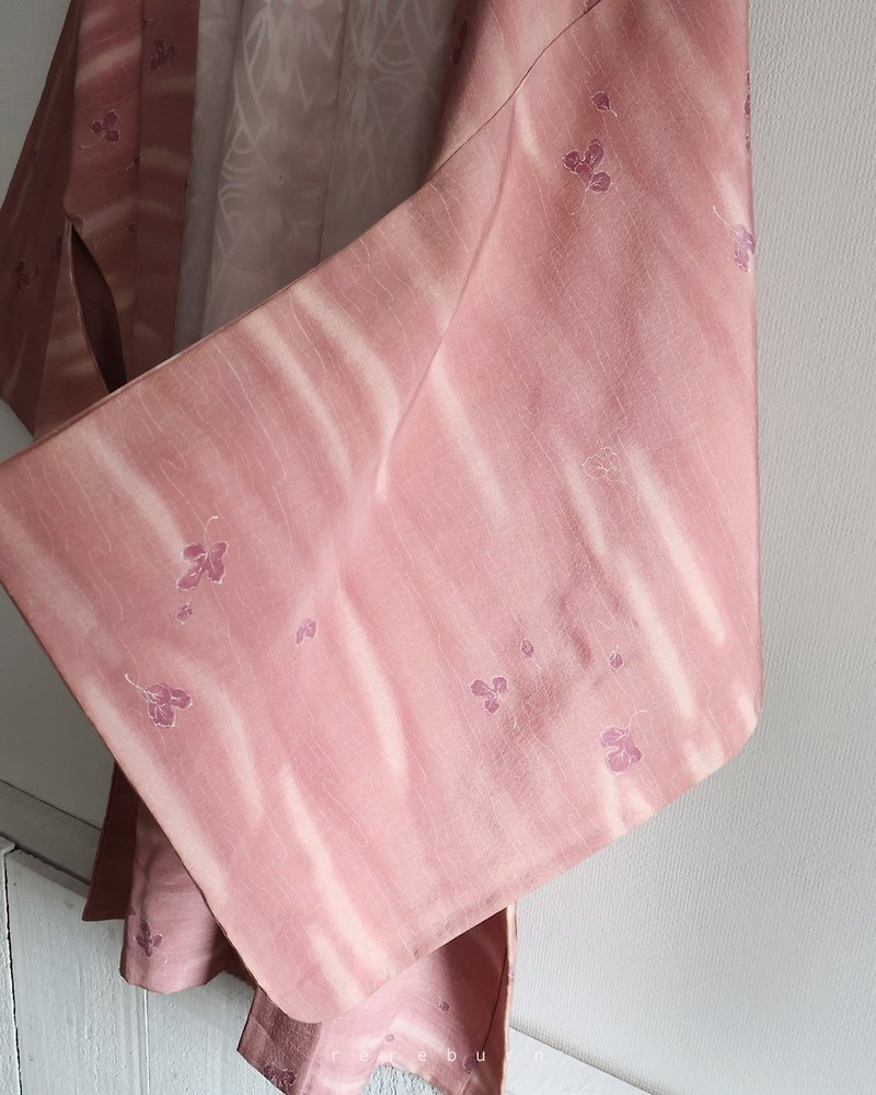 日本制和风印花粉红色古着羽织和服外套-瑕疵特 - 女装休闲/机能外套 - 聚酯纤维 粉红色