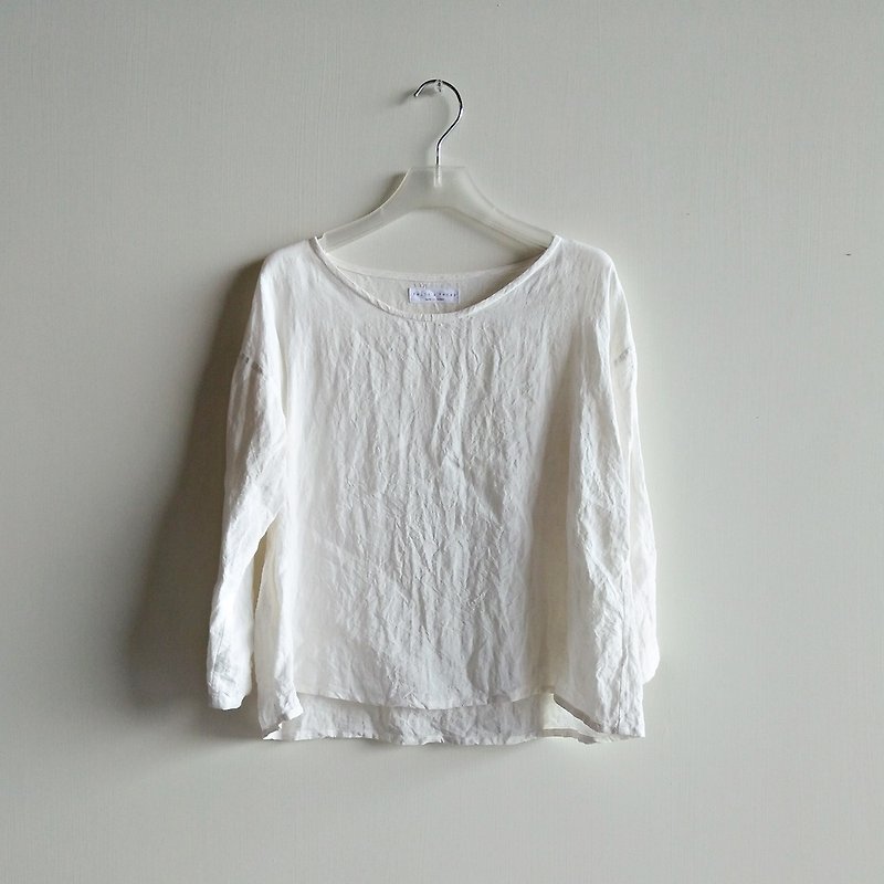 Feliz & Recap [ 七分袖短版衫 ] 亚麻 白 - 女装上衣 - 棉．麻 白色