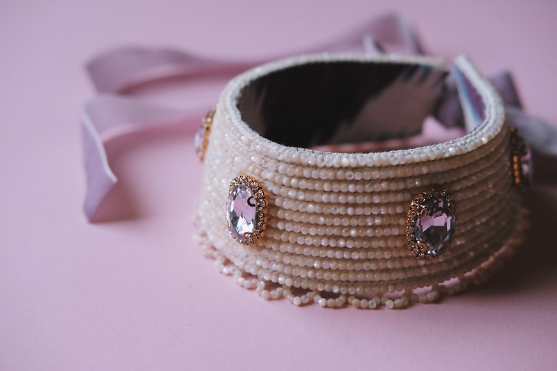 Pearl necklace with purple rhinestones - 项链 - 珍珠 紫色