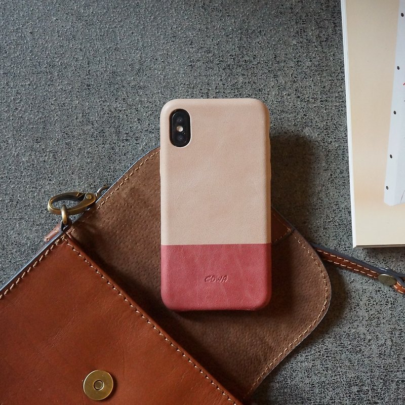iPhone X 双色皮革手机壳-石英粉/珊瑚红/无插卡/ - 手机壳/手机套 - 真皮 粉红色