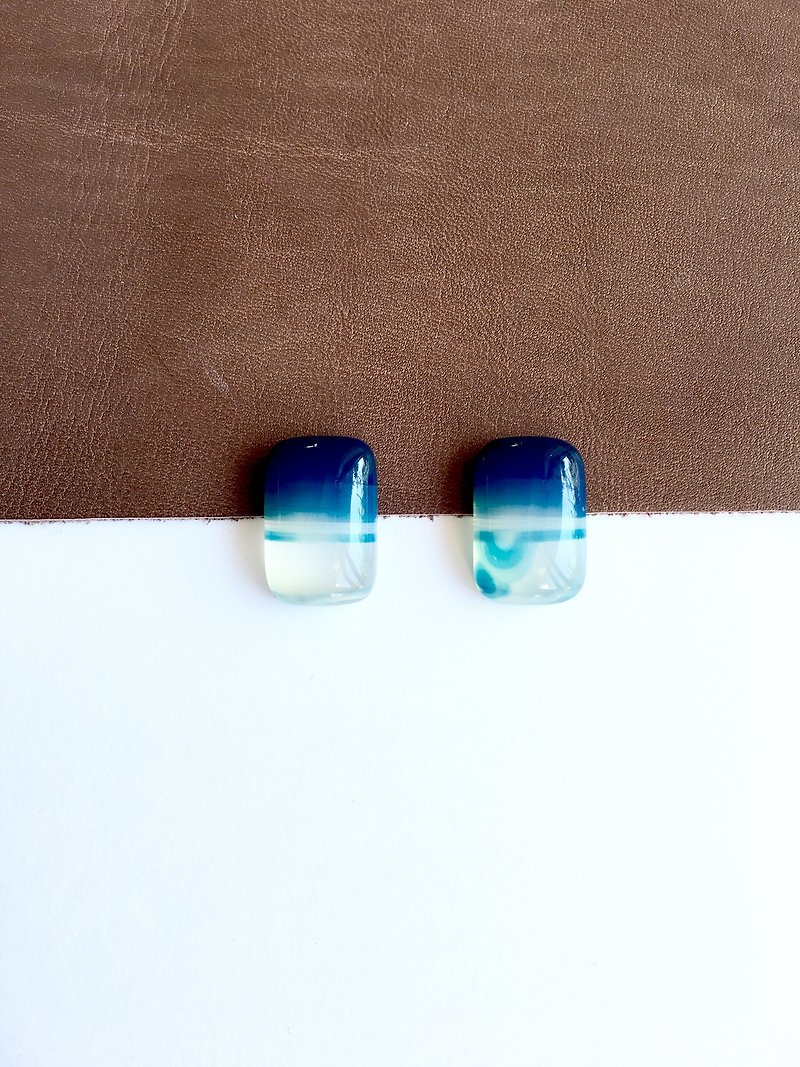 colorful agate earrings　【sea】 - 耳环/耳夹 - 石头 蓝色