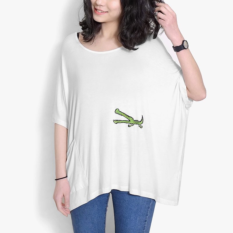 【限量八件】小鳄鱼的难处／宽宽松软大白Ｔ - 女装 T 恤 - 棉．麻 白色