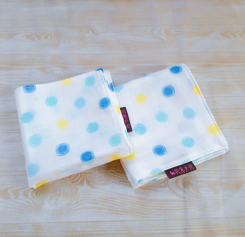 蓝色圈圈●日本二重纱双面手帕 小方巾 - 洗手用品 - 棉．麻 白色